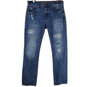 American Eagle Jeans Mens 34x34 Denim PATCHES Slim Straight Leg 100% Cotton
